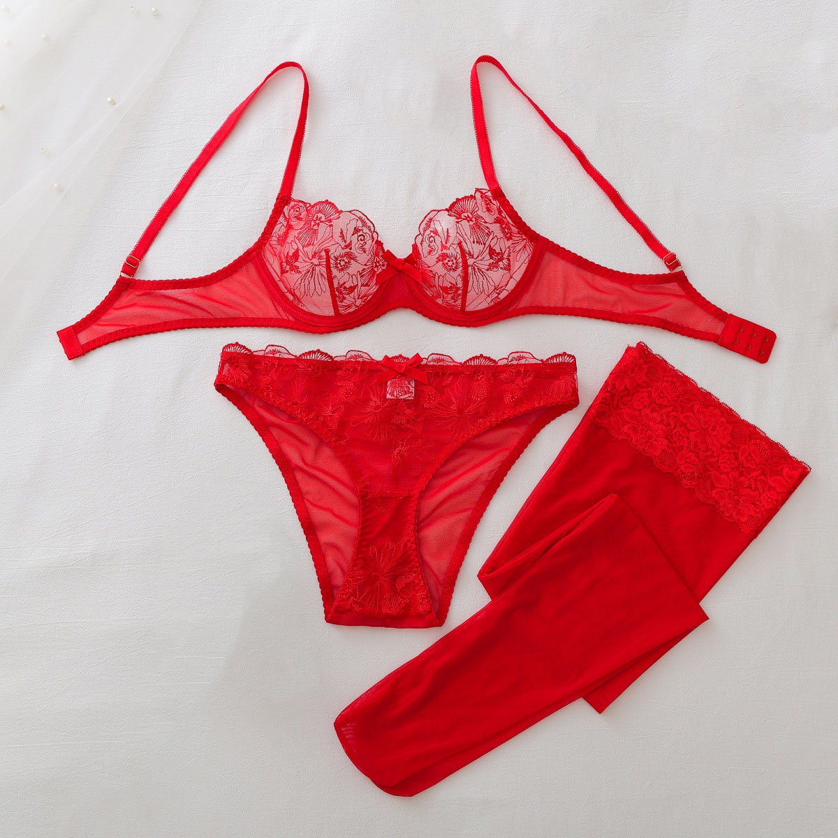 Sheer Mesh Bra - طقم ملابس داخلية نسائية شفافة من