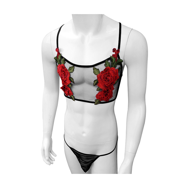 Sheer Mesh Bra - مثير التطريز رجل انظر من خلال
