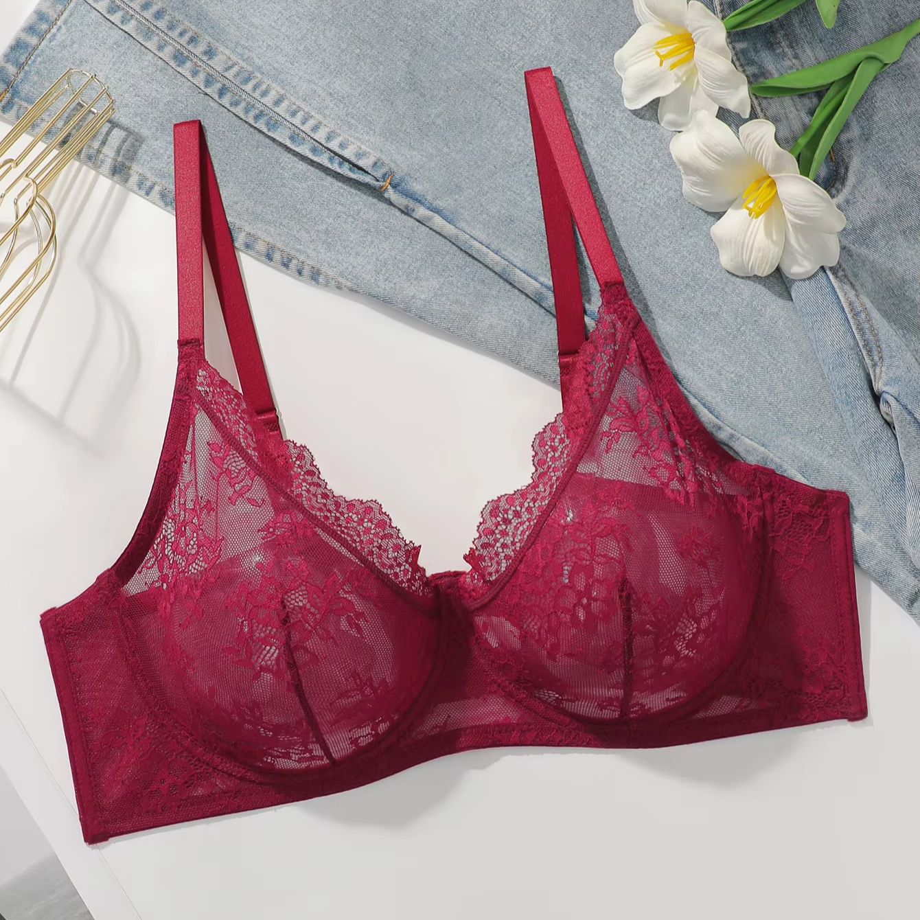 حمالة صدر نسائية مقاس كبير بال - مراجعة Sheer Bra Lace وسعره