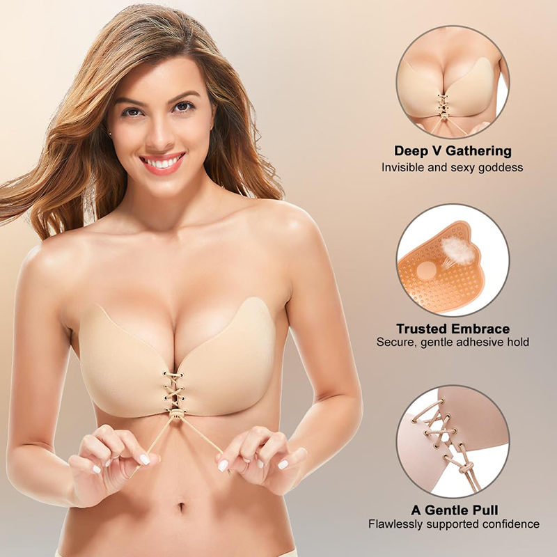 1/2 Pairs النساء الصيف عارية ا - مراجعة Plunge Bra Push Up وسعره